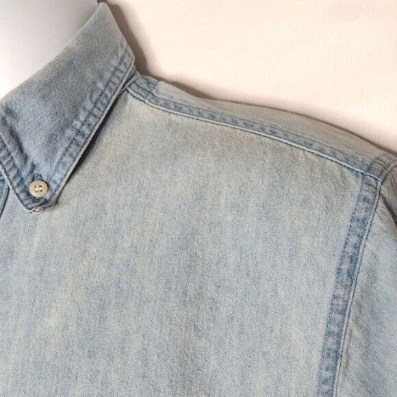 Faded Glory Light Wash Worn Look Y2K Short Sleeve Button Up Shirt Men Small - Picture 5 of 8